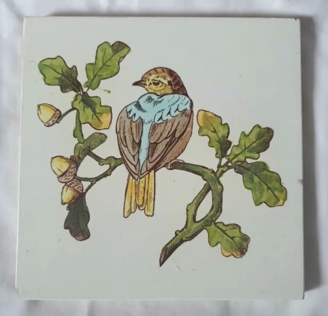 Charming Antique Colourful Minton Bird Design 6 Inch Antique Tile (A)