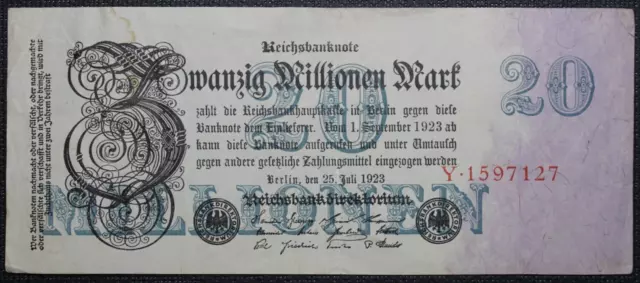 Allemagne - Germany - Billet de 20 Millions Mark 25/7/1923 Uniface