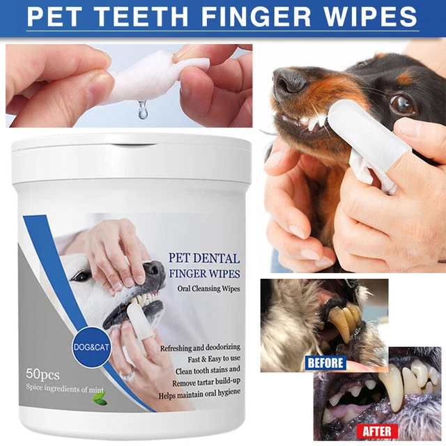 50x Pet Dental Fingers Wipes Oral Teeth Cleansing Wipe Pads for Dogs and Cats