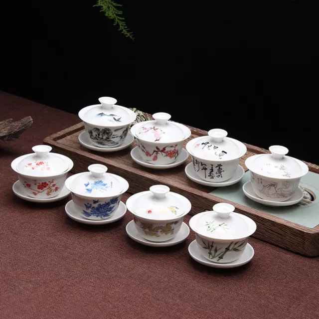 porcelain tureen Chinese kungfu gaiwan tea brewer bowl lid cup saucer 100ml new