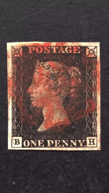 GB Queen Victoria Penny Black SG.1 Pl.4 4 Superb Margins Red MX Clean Clear VF