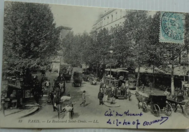 Paris 75 CPA Boulevard Saint Denis Omnibus Car Good Condition Animated 1907