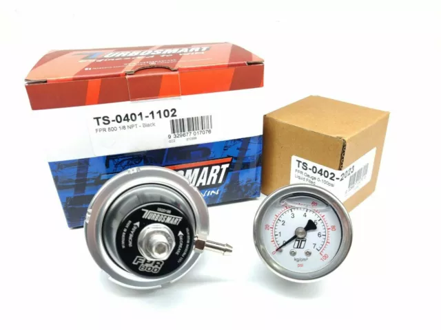 Turbosmart 1/8"NPT FPR800 Fuel Pressure Regulator + Gauge Black TS-0401-1102