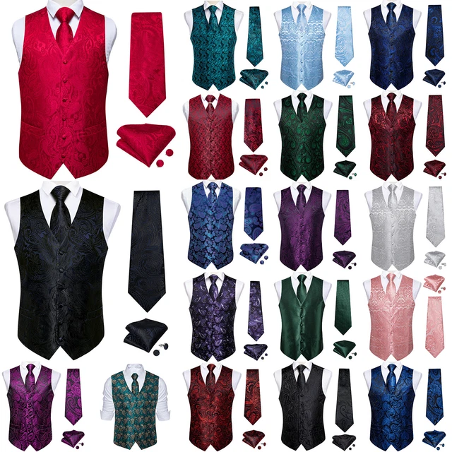 Paisley Floral Waistcoat Formal Suit Wedding Vest Slim Silk Tie Set Mens Tuxedo