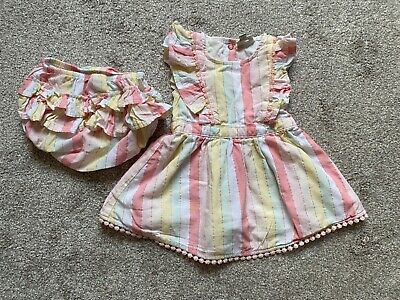 River Island Baby Girls Pastal Colour Striped Dress And Knickers Age 3-6 Months