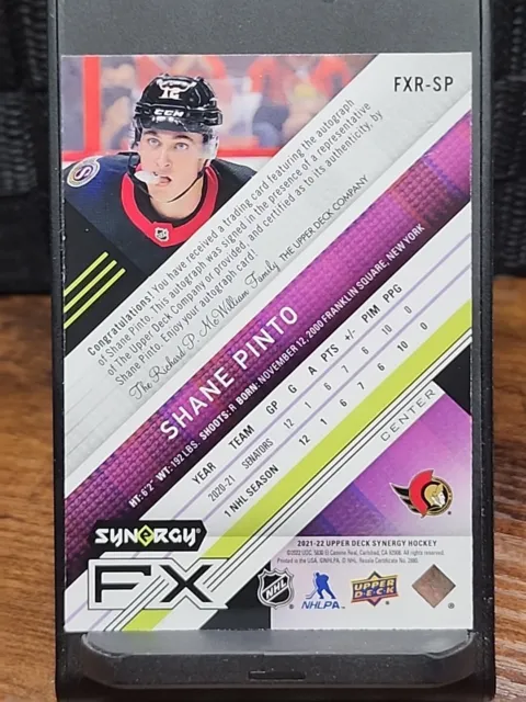 I 2021-22 Upper Deck Synergy FX Green Auto SHANE PINTO  #/99 Ottawa Senators! 2