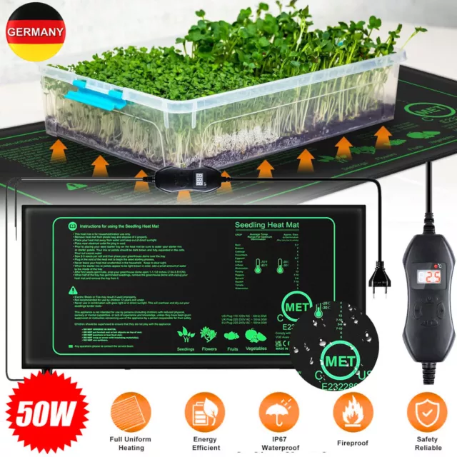 Sämling Heizmatte Wärmematte mit Thermostatregler Terrarium Heizkissen 50W DHL