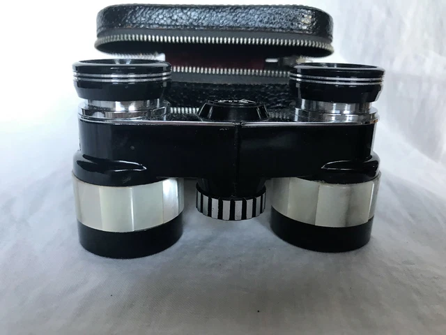 Vintage Selsi 3X Chrome Mother of Pearl Opera Glasses with Case - Made in Japan