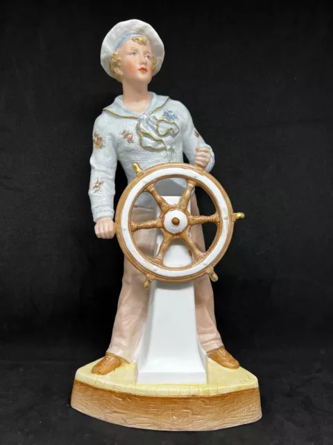 Gebruder Heubach-German Bisque-A Young Sailor Man Steering-Blue Shirt 11 1/2"