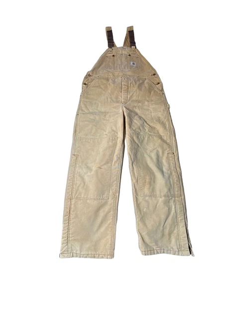 Carhartt R37 BRN Double Knee Bib Overalls Men's 40x30 Insulated Usa