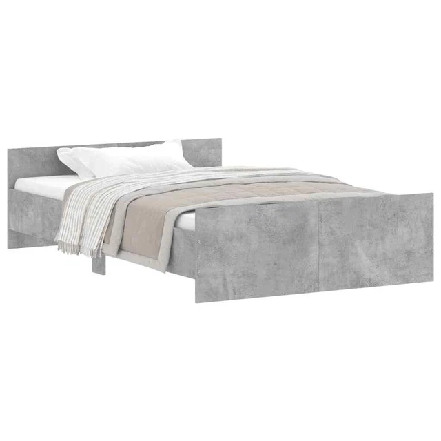MODERN WOODEN CONCRETE Grey Small Double Size Bed Frame With Headboard
