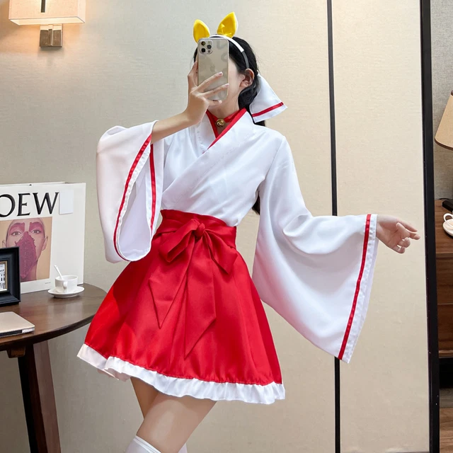S-5XL Plus Size Japanese Anime Kikyo Kimono Cosplay Women's Miko Costume