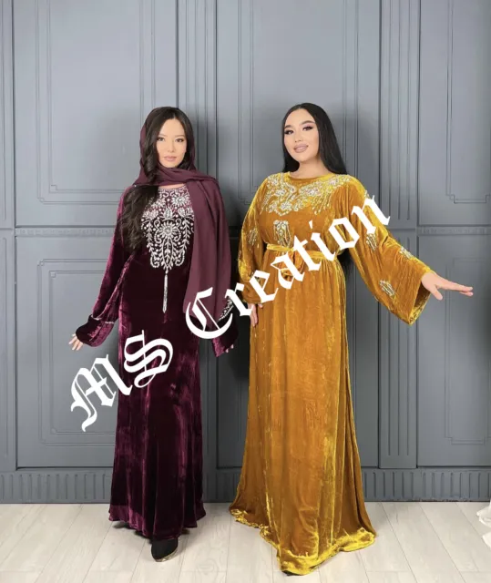 Sale Velvet Moroccan Dubai Kaftan Abaya Wedding Dress Very Fancy Long Gown 492