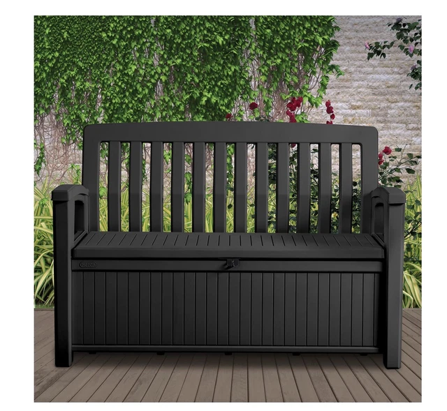 KETER PATIO WOOD effect Garden storage bench box Keter Comfy Midi Max