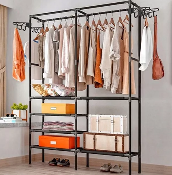 Industrial Open Wardrobe Clothes Rail Rack Bedroom Storage Metal Shelves Unit