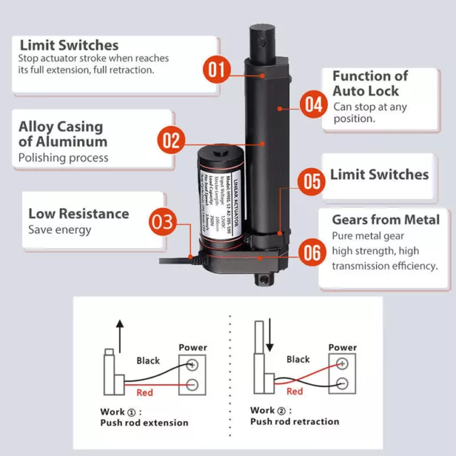 Electric Linear Actuator Motor 12V 24V 3000N 660lb 2"~ 40" Heavy Duty Waterproof 2