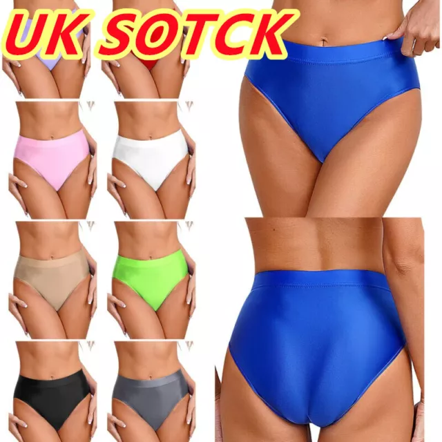 UK Women Trunks Shiny Thongs High Waist Underwear Cheeky Knicker Solid Briefs