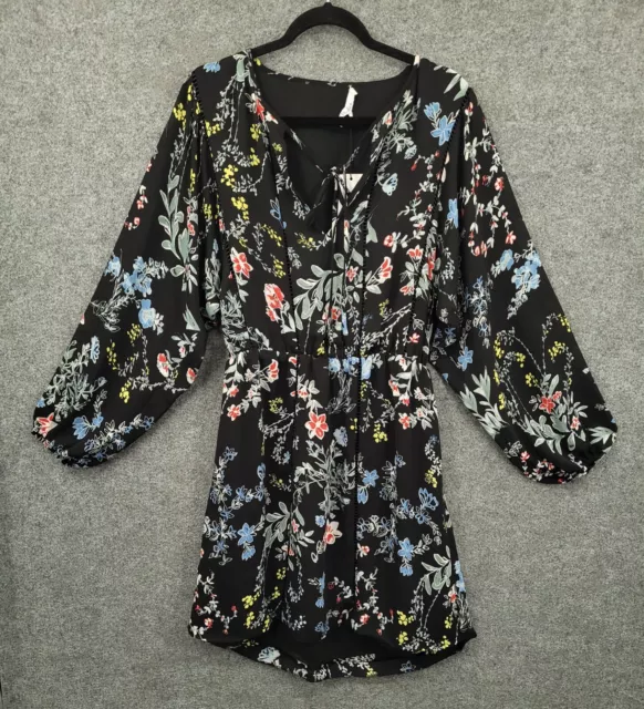 Parker Dress Womens Large Long Puff Sleeve Lined Knee Length Black Floral NWT **