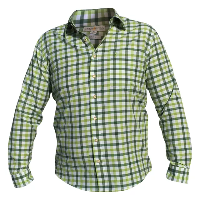 Freizeithemd Hemden Herren Trachtenhemd Karohemden Grün Weiß Langarm Almsach