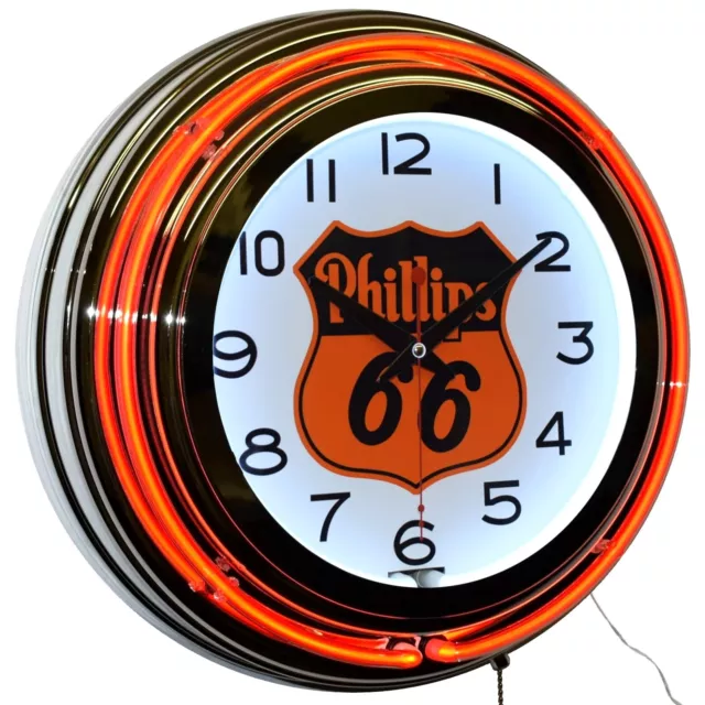 15" PHILLIPS 66 Gasoline Motor Oil Gas Station Double Neon Clock (Orange)