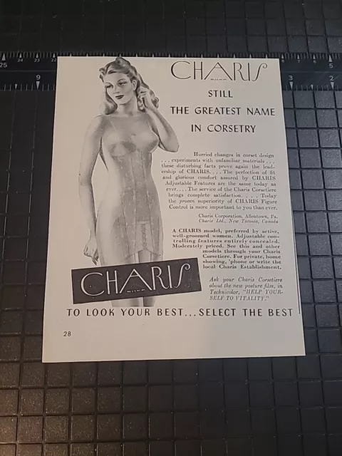 Charis Corsets WW2 Vintage Print Ad 1942 5x7
