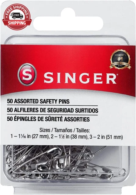 SINGER 00226 Assorted Safety Pins, Multisize, Nickel Plated, 50-Count