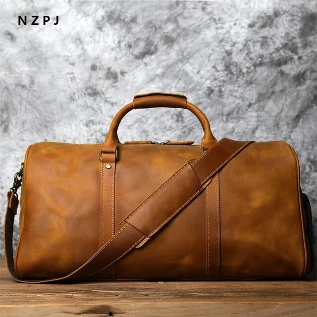 New Stylish Men’s Retro Leather Cowhide Large-Capacity Travel Bag
