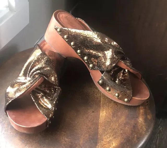 Kelsi Dagger Brooklyn Heeled Sandals Sprinter Rust Metallic US 6.5 EUC