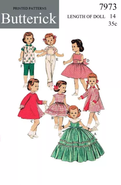 Vintage Butterick 7973 doll clothes sewing pattern - 14 inch saucy walker, etc