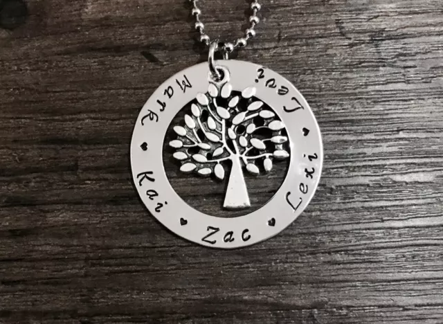 Tree of life hand stamped stainless steel washer necklace +free oshie woolworths