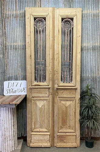 Antique French Double Doors (39.5x101.5) Wood Iron Doors, European Doors D171