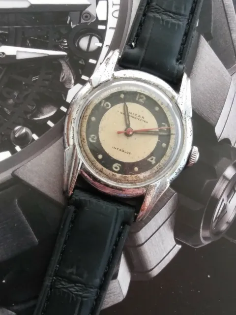 Wwii Men's Enicar Military Two Tone 17 Jewels Swiss Made Fancy Lug Wristwatch