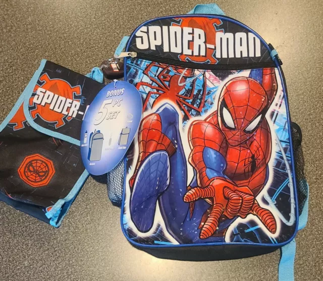 Marvel "Spiderman" Backpack ~ Book Bag ~ Five (5) Piece Set