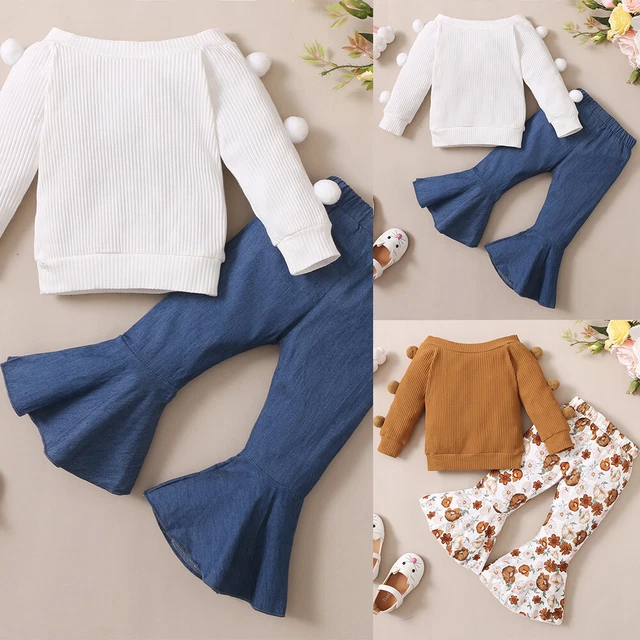 Kids Toddler Baby Girls Long Sleeve Tops+Floral Flared Pants Outfits Clothes 2