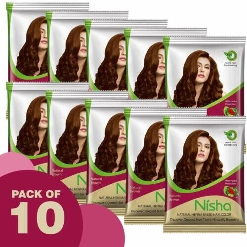 Tinte de cabello a base de henna color de cabello Nisha - marrón natural 15 g - 10 piezas