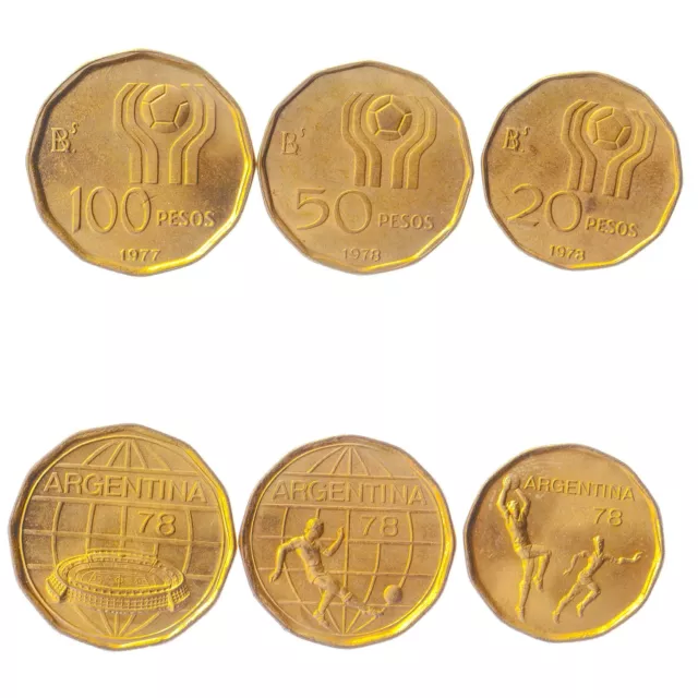 Argentine 3 Coin Set 20 50 100 Pesos | FIFA | Soccer Ball | 1977 - 1978