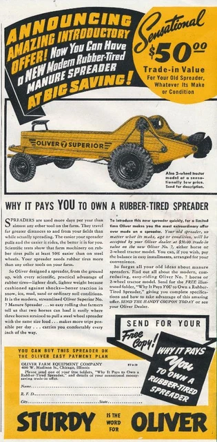Magazine Ad - 1939 - Oliver Manure Spreader