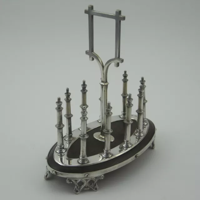 Gothic Style Victorian Oak and Silver Plated Toast Rack