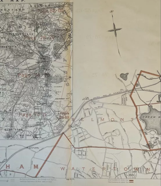 1891 Original Index Map,Belmont, Cambridge,Waltham,Somerville,Watertown,Mass MA 3