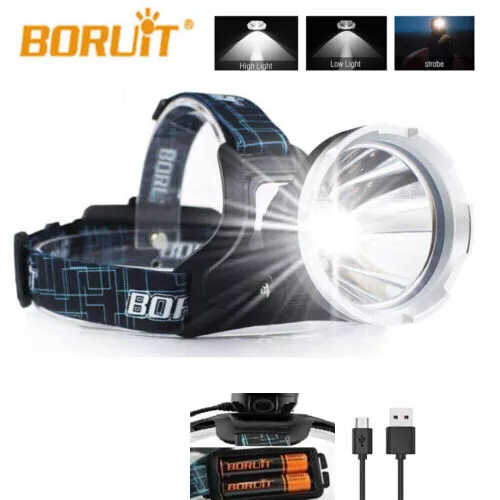 BORUiT 9000000lm LED Headlamp Headlight Micro USB Rechargeable Head Torch Light