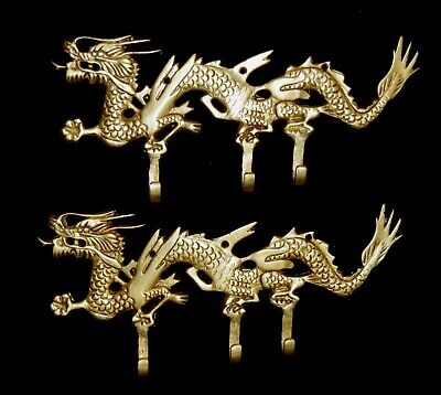 Chinese Dragon Brass Set of 2 Decorative Hook Coat Tie Towel Hanger Hook AK166