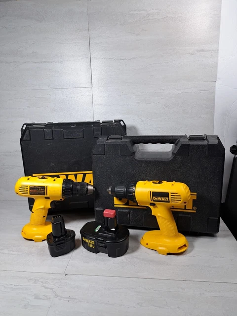 (2)Dewalt DW959 Drill 18V Cordless 1/2" Drill Driver 2 cases 2 batteries READ D (2)Dewalt DW959 Drill 18V Cordless 1/2" Drill Driver 2 cases 2 batteries READ D