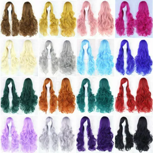 Mujeres Damas Moda Pelucas de Cabello Completo Natural Largo Rizado Ondulado Peluca Juegos de disfraces Fiesta