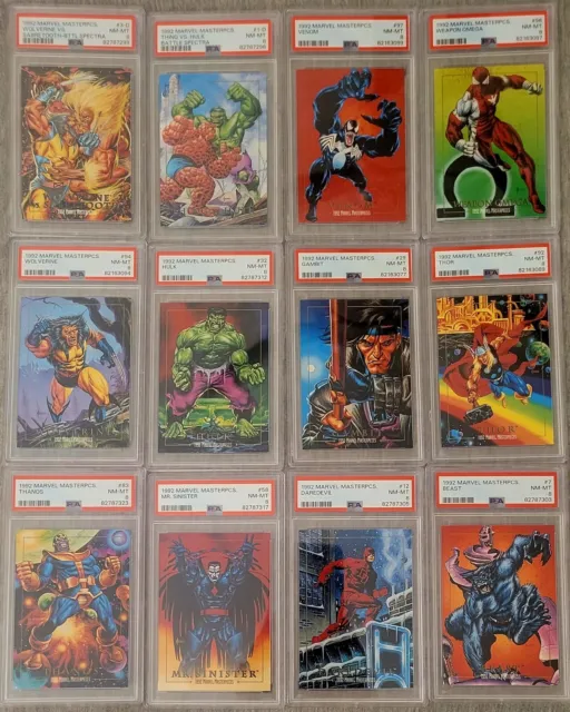 1992 Marvel Masterpieces PSA 8 Spectra Battle & Base Cards (Lot of 12)