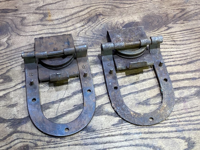 Antique Pr Cast Iron Barn Door Rollers Hangers Pair Hinges  Architectual Salvage