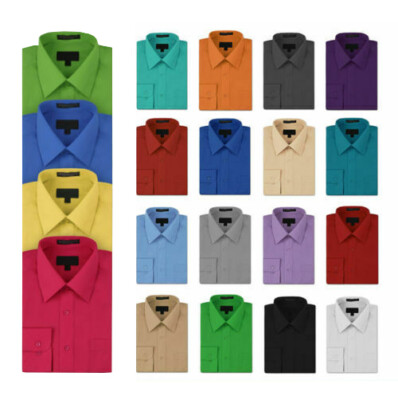 NEW Omega Italy Men's Dress Shirt Long Sleeve Solid Color Regular Fit 15 Colors