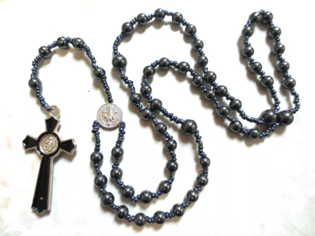 rosary - Catholic hematite Beads Rosary Prayer Necklace rosary necklace RY1-15E0