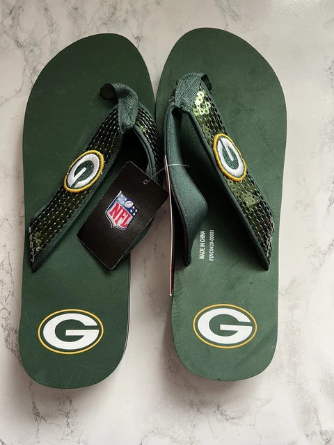 Green Bay Packers Nfl Womens Sequin Flip Flops