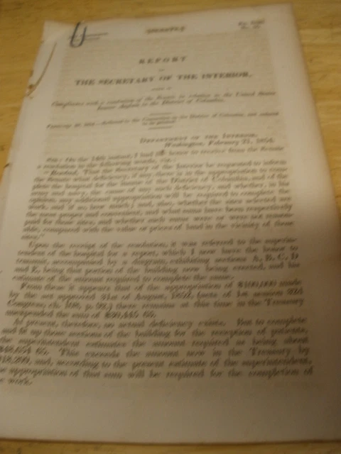 1854 Senate Report, Insane Asylum in Washington D.C.