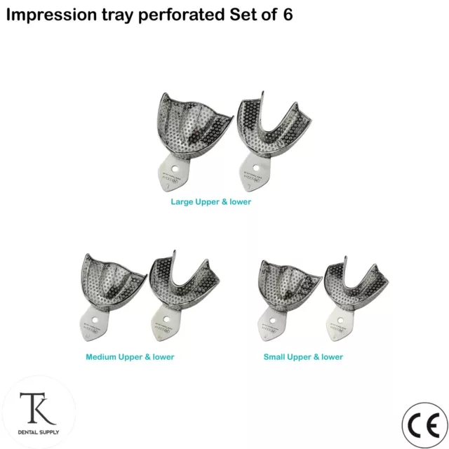 Set Of 6 - Dental Orthodontics Impression Trays Perforated Metallic Rim Lock New